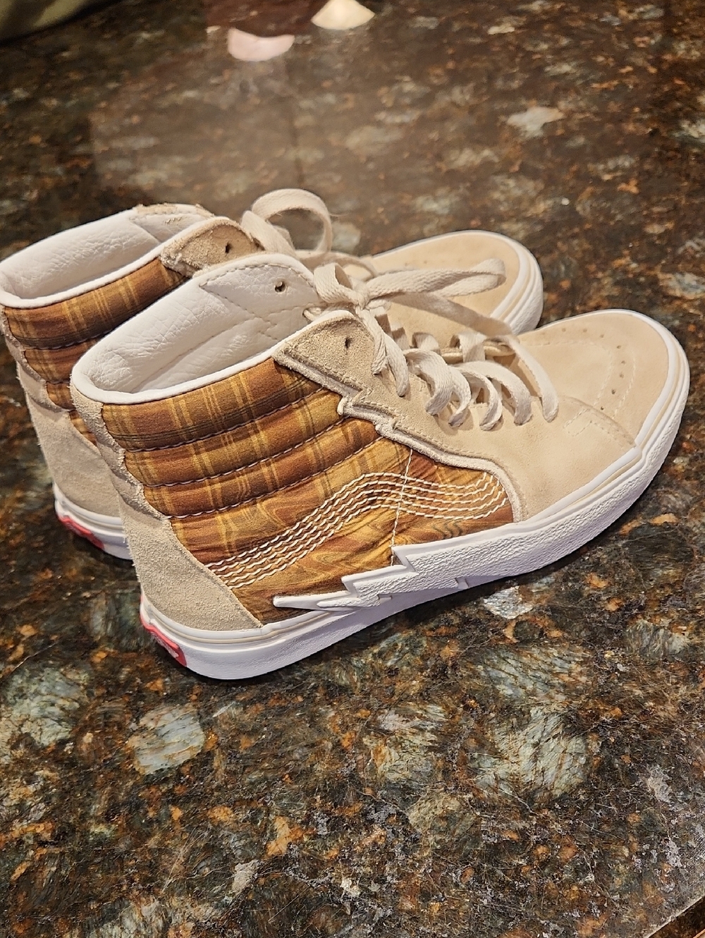 Vans Beige and White High Top Sneakers